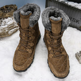 Men's Winter Warm Fur Plush Suede Leather & Waterproof Fabric Ankle Snow Boots